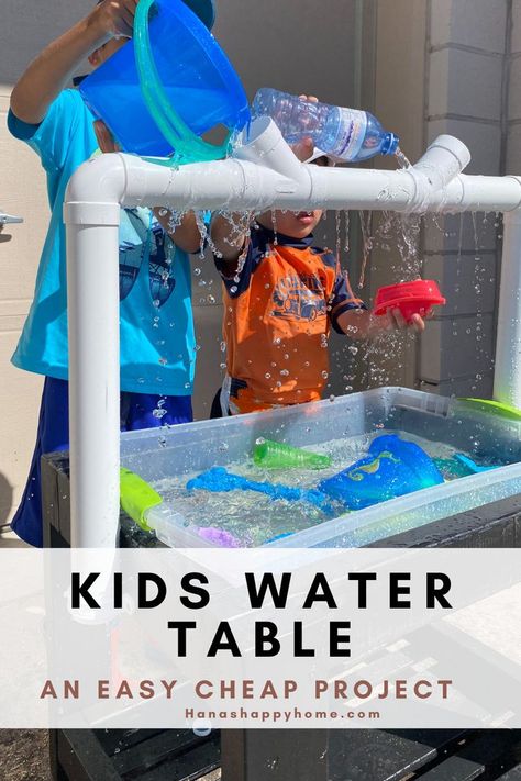 Kids Water table with pipes Diy Water Toys, Water Table For Kids, Water Table Diy, Diy Water Table, Ikea Kids Table, Wood Growth Chart, Kids Water Table, Ikea Bunk Bed, Outdoor Water Activities