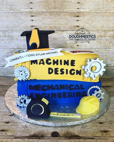 Mechanical engineering cake by Sweet Doughmestics Mechanical Engineer Graduation Cap, Mechanical Engineering Graduation Party, Mechanical Engineer Cake Design, Freshers Party, Suprise Birthday, Birthday Baking, Elegant Birthday Cakes, Graduation Party Planning, 18th Birthday Cake