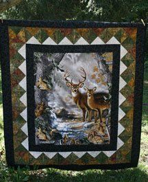 quilt patterns with deer panels | Kits include pattern and fabric for top and binding, unless otherwise ... Camo Quilt, Deer Quilt, Wildlife Quilts, Panel Quilt Patterns, Fabric Panel Quilts, Mountain Quilts, Quilt Border, Lap Quilts, Animal Quilts