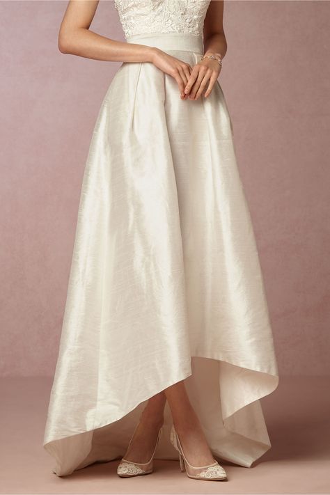 BHLDN Ivory Bellamy Skirt in Bride | BHLDN Bridal Skirt Separate, Dress Separates, Elizabeth Fillmore, Wedding Dress Separates, Bhldn Wedding Dress, Unique Skirts, Silk Dupioni, Bridal Skirts, Wedding Silhouette