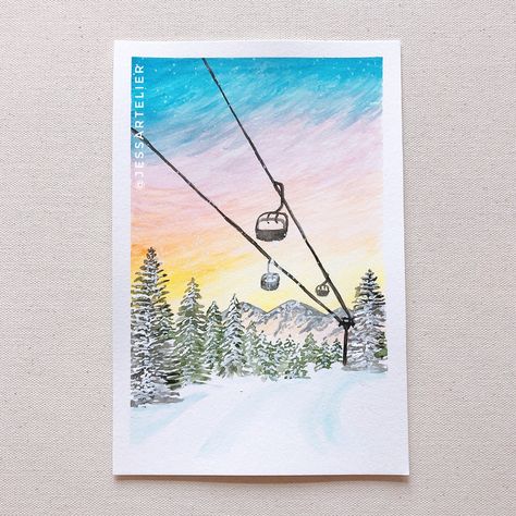 Skiing Painting Easy, Snowboarding Painting, Snowboard Painting, Snowboard Drawing, Valentines Painting, Ski Drawing, Ski Slope, Go Skiing, Ski Slopes