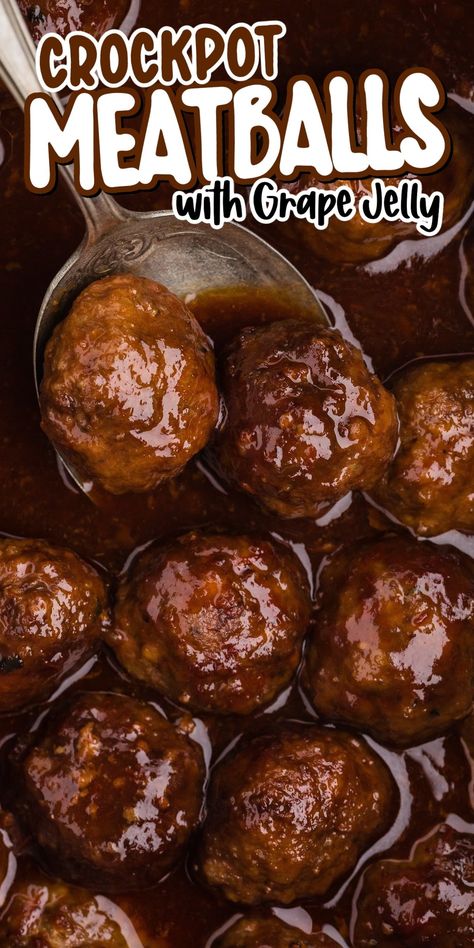 These party meatballs make for an easy meal or a delicious appetizer! All you need are savory meatballs, grape jelly, and Heinz chili sauce for my secret recipe that guests love! Meatball Sauce Recipes Grape Jelly, Meatball Sauce With Grape Jelly, Meatballs In Grape Jelly And Chili Sauce, Meatball Recipes For Party, Meatballs With Chili Sauce And Jelly, Meatballs With Grape Jelly And Chili, Homemade Meatballs Recipe Crockpot, Meatballs With Grape Jelly And Bbq Sauce, Best Meatball Sauce Recipe