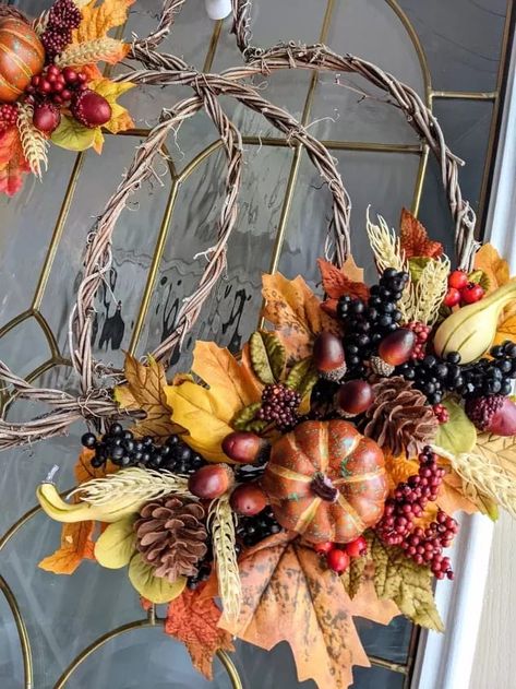 Pumpkin Shaped Grapevine Wreath, Unique Fall Wreaths Diy, Pumpkin Shaped Wreath, Grapevine Pumpkin Wreath, Unique Fall Wreath, Grapevine Pumpkin, Pumpkin Wreath Diy, Hobby Lobby Crafts, Ivory Paint