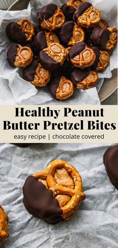 Healthy Peanut Butter Pretzel Bites | Walder Wellness, Dietitian Healthy Pretzels, Peanut Butter Pretzel Bites, Pretzel Snacks, Gluten Free Pretzels, Peanut Butter Snacks, Chocolate Recipes Easy, Meal Prep Snacks, Peanut Butter Pretzel, Peanut Butter Honey