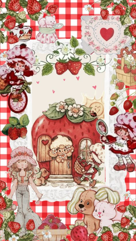 Vintage Strawberry Shortcake Aesthetic, Berry Shortcake, Strawberry Shortcake Cartoon, Strawberry Shortcake Characters, Whatsapp Wallpaper Cute, Vintage Strawberry Shortcake, Cute Strawberry, Iphone Wallpaper Girly, Cute Patterns Wallpaper