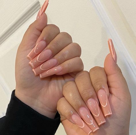 Peach Nails With Designs, Acrylic Nails Nude, Tapered Square Nails, Peach Nails, French Tip Acrylic Nails, Classy Acrylic Nails, Long Square Acrylic Nails, Square Acrylic Nails, Fire Nails