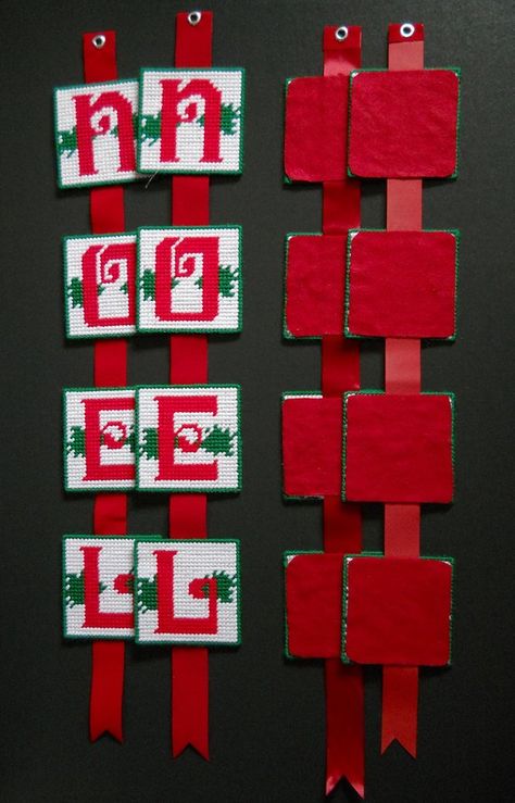 Canvas Door Hanger, Christmas Letters, Ornaments Homemade, Plastic Canvas Stitches, Hanging Letters, Christmas Wall Hangings, Plastic Canvas Tissue Boxes, Fun Christmas Crafts, Plastic Canvas Christmas