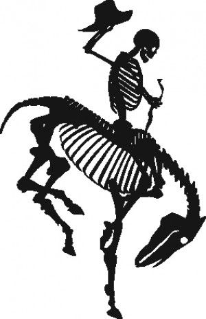 a halloween version of the Wyoming Cowboy Bucking Horse Silhouette, Halloween Calendar, Art Punk, Horse Tattoo Design, Cowboy Tattoos, Wild West Theme, Wyoming Cowboys, Western Tattoos, Western Wall Art