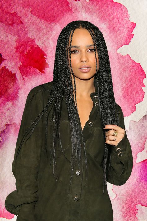 Zoey Kravitz Braids, Knotless Micro Braids, Zoey Kravitz, Braids 2024, Zoe Kravitz Braids, Brown Braids, Zoë Kravitz, Lisa Bonet, Micro Braids