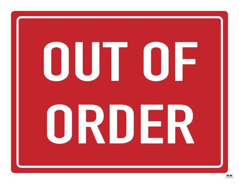 Choose from 25 unique printable Out Of Order signs for a wide variety of uses - bathrooms/restrooms, generic, elevator, and more. 100% FREE! Out Of Order Sign, Sign Typography, Civil Defense, Out Of Order, Logo Sign, Warning Signs, Printable Signs, Defense, Free Printable