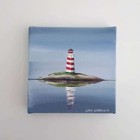 Nautical Acrylic Painting Ideas, 4x4 Canvas Painting Ideas, Mini Canvases, Male Inspiration, Lighthouse Painting, Wood Burning Ideas, Tiny Art, Canvas Painting Ideas, Nautical Art