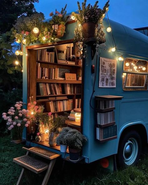 Backyard Cafe, Bookstore Design, Mobile Library, Bookstore Cafe, Cozy Coffee Shop, Library Architecture, Backyard Kitchen, Tea And Books, Book Cafe