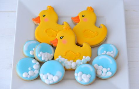 Rubber Duck Cookies Duck Cookies, Ducky Baby Showers, Duck Tattoos, Baby Shower Duck, Duck Baby, Horse Treats, Baby Cookies, Baby Shower Cookies, Rubber Ducky