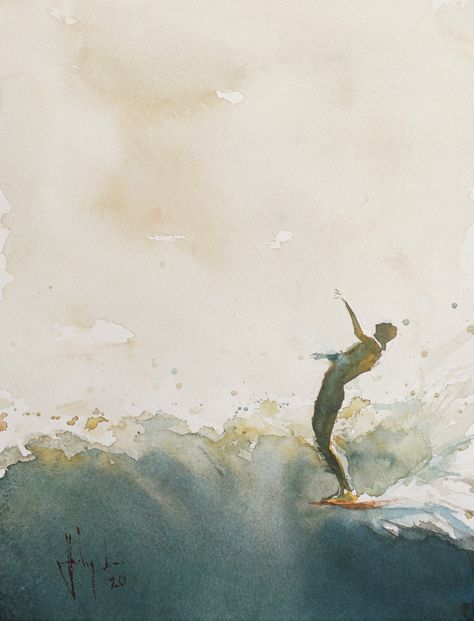 Surfer Painting, Surfer Art, Ocean Drawing, Surf Painting, Hawaiian Art, Self Expression, Watercolor Paintings Abstract, Painting People, Hang Ten