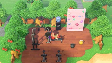 Animal Crossing New Horizons Outdoor Gym Acnh Outdoor Gym Ideas, Animal Crossing Outdoor Gym, Acnh Outdoor Gym, Animal Crossing Sports Area, Animal Crossing Gym Ideas, Acnh Gym Idea, Animal Crossing Gym, Ideas Animal Crossing, Americana Aesthetic