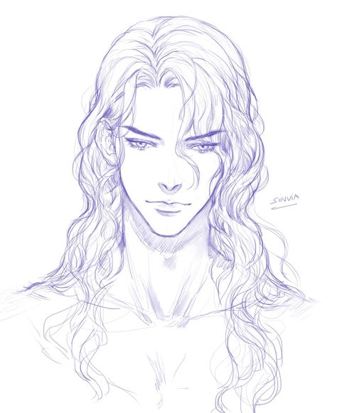 Long Hair Drawing Reference Male, Hair References Drawing, Drawing Tutorial Step By Step, Long Hair Drawing, Drawing Male Hair, Long Curly Hair Men, Male Art Reference, Curly Hair Drawing, Man Sketch