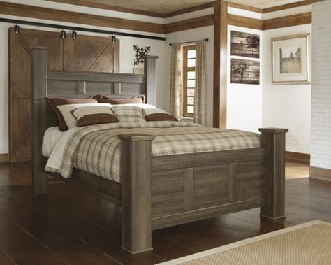 Juararo Dark Brown Queen Poster Bed Brown Bed Frames, High Bed Frame, King Poster Bed, Queen Poster, Brown Bed, Woodworking Furniture Plans, Queen Panel Beds, Poster Bed, Queen Headboard