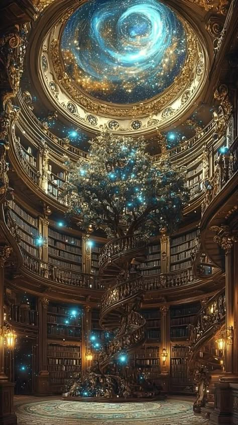 Library Fantasy Aesthetic, Infinity Library, Library Fantasy Art, Fantasy Library Aesthetic, Magic Library Aesthetic, Cosmic Library, Giant Library, Fantasy Study, Mystical Library