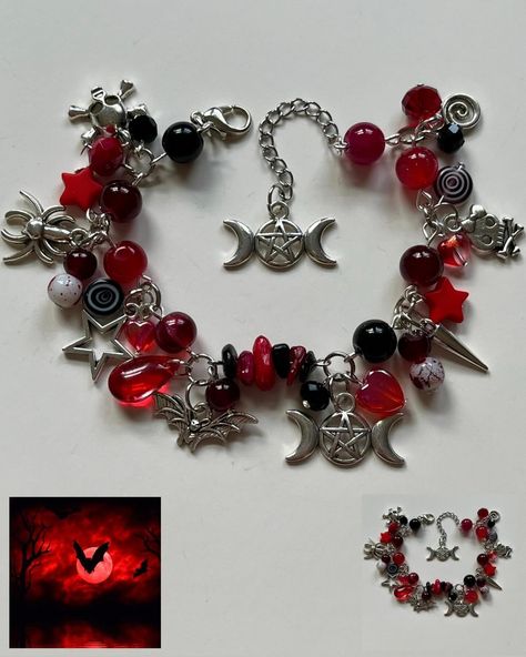 Gothic Bracelet Drop!🩸🥀🌙✨ • -vampire bracelet -dark romance bracelet -moon gothic bracelet -witchcraft gothic bracelet -astrology gothic bracelet • How to purchase? linked in bio, depop, vinted, or dm me to order! • ( i do not place orders from dms, i only take orders from depop or vinted due to cheaper shipping prices) • does this song make anyone else wanna cry? just me? • • #bracelet #handmade #romanticgoth #beaded #beadedjewelry #roses #goth #blood #redbeads #blackbeads #romances #sm... Vampire Bracelet, Goth Bracelets, Emo Jewelry, Gothic Bracelet, Romantic Goth, Red Bracelets, Bracelet Handmade, Black Beads, Diy Bracelets