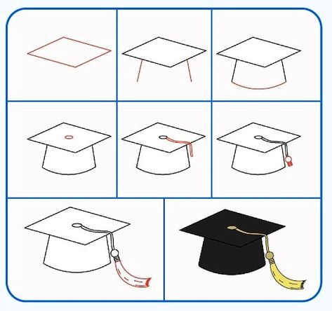 Children will learn how to draw the most simple and easy to understand graduation cap How To Draw A Graduation Cap, Cartoon Graduation Cap, Graduation Drawing, Graduation Cap Designs, Baby Rooms, Nail Art Designs Videos, Cartoon Drawing, Graduation Day, Learn How To Draw