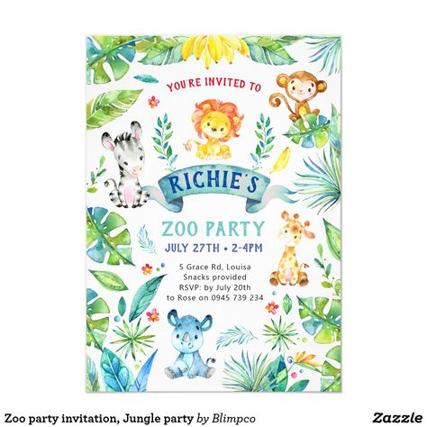 Zoo Invitations, Zoo Birthday Party Ideas, Zoo Party Ideas, Safari Birthday Invitations, 75th Birthday Invitations, Birthday Party Ideas Boys, Two Wild Birthday Party, Boys Birthday Invitations, Animal Party Invitations