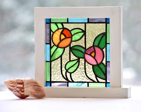 Mackintosh Rose, Diy Stained Glass Window, Glass Painting Patterns, Mosaic Kits, Flower Window, Stained Glass Window Panel, Frame Shelf, Stained Glass Suncatchers, Stained Glass Flowers