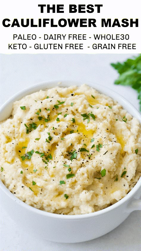 The BEST Cauliflower Mash (Vegan - Keto) | Every Last Bite Paleo Mashed Cauliflower, Vegan Mashed Cauliflower, Keto Mashed Cauliflower, The Best Cauliflower, Garlic Mashed Cauliflower, Mashed Cauliflower Recipe, Creamy Mashed Cauliflower, Cauliflower Mashed, Cauliflower Mashed Potatoes