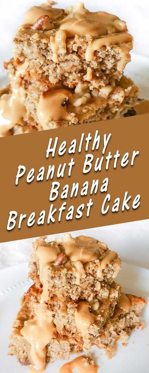 Healthy Peanut Butter Banana Breakfast Cake is the perfect complement to your morning cup of coffee! Just as healthy as a bowl of oatmeal, this breakfast cake gives you the sense of indulgence without the guilt!  #healthy #peanutbutter #banana #breakfast #cake #dessert Banana Oatmeal Breakfast Cake, Healthy Banana Coffee Cake, Healthy Breakfast Cake, Banana Breakfast Cake, Peanut Butter Banana Breakfast, Breakfast Favorites, Bowl Of Oatmeal, Simple Desserts, Banana Breakfast