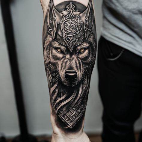 Viking Wolf Tattoo Design, Fenrir Tattoo Design, Fenrir Tattoo, Celtic Wolf, Shoulder Tats, Wolf Tattoos Men, Tattoo Red, Tattoos Men, Norse Tattoo