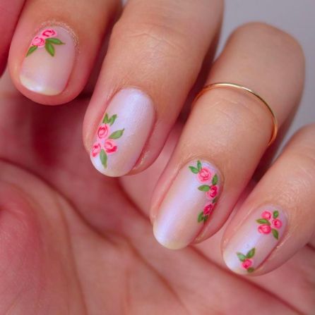 Nails Iridescent, Rose Nail Design, Easter Nail, Easter Nail Designs, Easter Nail Art, Rose Nail Art, Super Cute Nails, Artist Work, Rose Gold Nails