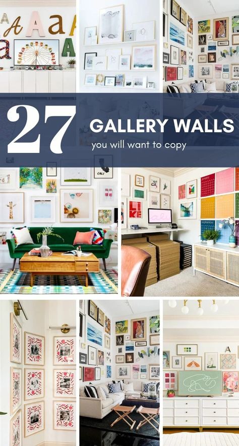 Gallery walls are a popular way to decorate walls, and for good reason. Gallery walls are an artistic way of showcasing your favorite photos, artwork, and prints on your wall. But for a lot of people, it can be intimidating or challenging to create a beautiful and well-curated gallery wall. That is exactly why I've created this blog full of helpful tips and gallery wall idea ideas that are sure to help you create the gallery wall of your dreams. Lots Of Art On Walls, Canvas Painting Gallery Wall, Gallery Wall Around Corner, Photo And Painting Gallery Wall, Paintings Display Ideas, Gallery Wall Mix Photos And Art, Gallery Wall With Paintings, Gallery Wall Outline, How To Start A Gallery Wall