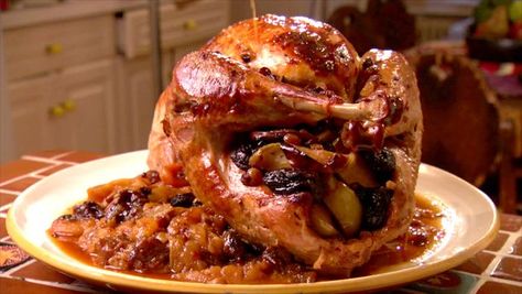 Crazy Delicious | Cooking Channel Drunken Turkey Recipe, Drunken Fruit, Oyster Stuffing, Fruit Turkey, Poultry Dishes, Turkey Recipe, Turkey Thanksgiving, Harvest Table, Holiday Feast