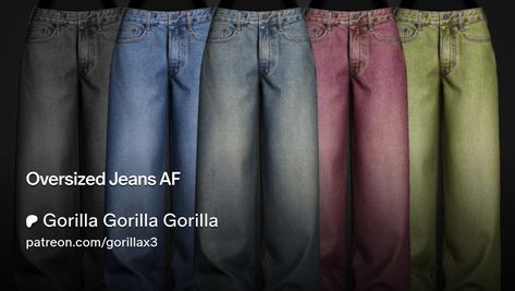 Get more from Gorilla Gorilla Gorilla on Patreon Gorilla X3 Sims 4, Gorillagorillagorilla Sims 4 Cc, Gorilla Gorilla Gorilla Sims 4, Gorilla Gorilla, Sims 4 Cas Mods, Cc Folder, Female Clothes, Oversized Jeans, Sims4 Cc