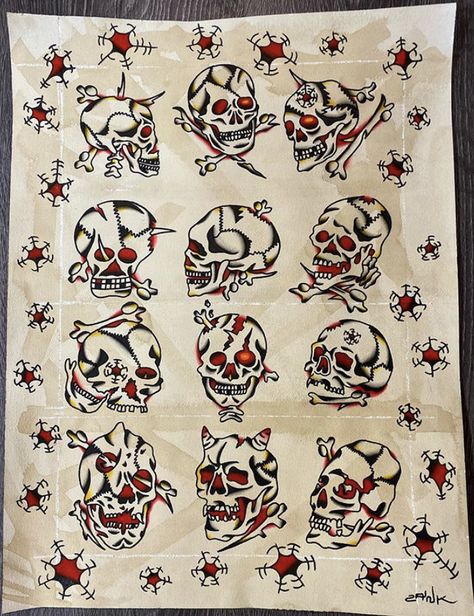 Traditional Skull Tattoo Flash, Old School Skull Tattoo Design, Old School Skull Tattoo, Traditional Skull Tattoo, Traditional Tattoo Reference, Traditional Skull, Traditional Tattoo Flash Art, Traditional Tattoo Old School, Vintage Tattoo Design