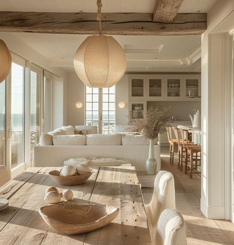 Beachy Dining Room, Coastal Dining Room Ideas, Coastal Dining Room, Coastal Dining, Multifunctional Space, Open Plan Living Room, Dining Room Ideas, Social Space, Beach House Design