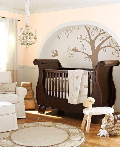 8 Trendy Nursery Design Ideas « Nidhi Saxena's blog about Patterns, Colors and Designs Small Baby Nursery, Pottery Barn Nursery, Nature Themed Nursery, Brown Crib, Baby Room Paintings, Baby Nursery Design, Baby Room Themes, Fun Nursery, Nursery Room Boy