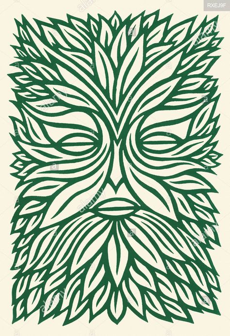 Green Man Tattoo, The Green Man, Linoleum Print, Tree Logos, Lino Print, Linocut Prints, Green Man, Pyrography, Linocut