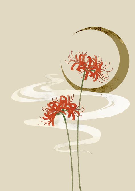 Higanbana Art, Spider Lily Painting, Spider Lily Pattern, Red Spider Lily Drawing, Spider Lily Aesthetic, Spider Lilly Tatoos, Higanbana Tattoo, Spider Lily Art, Japanese Spider Lily Tattoo