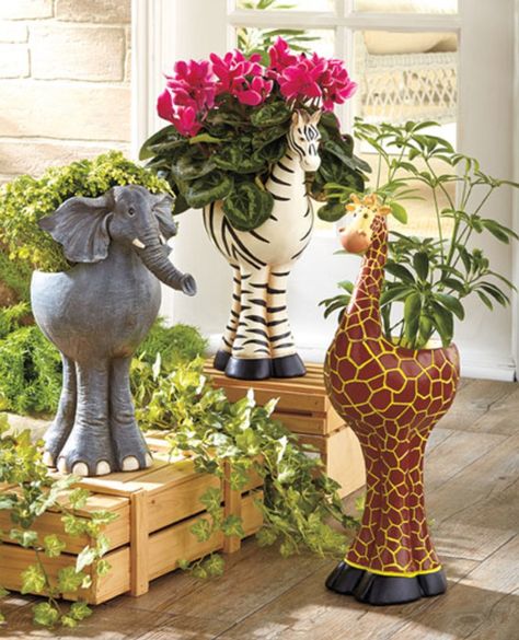 Garden Plant Pots, Animal Planters, African Decor, Humming Bird Feeders, Ceramic Animals, Giraffes, Garden Ornaments, Safari Animals, Zebras