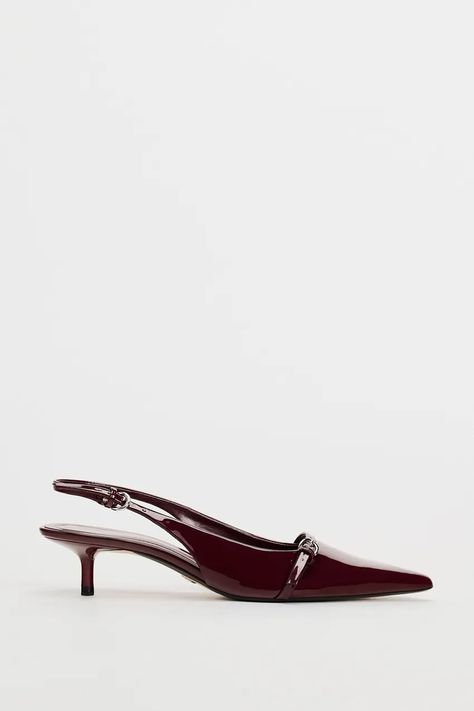 BUCKLED SLINGBACK SHOES - Burgundy Red | ZARA United Kingdom Zara Slingback Heels, Dream Boat, Burgundy Heels, Joggers Shoes, Kitten Heel Shoes, Fits Inspo, Chic Shoes, Slingback Shoes, Cardigan Sweater Dress