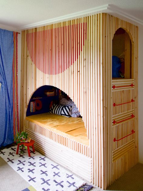 A Murphy Bed Unlocked Space for Built-In Bunks and a Wide-Open Play Area in This Kids’ Room | domino Bookshelf Headboard, Diy Bunk Bed, Bunk Beds Built In, Built In Bunks, Kids Room Furniture, Boys Rooms, Kids Room Inspiration, Shared Room, Bachelor Pad