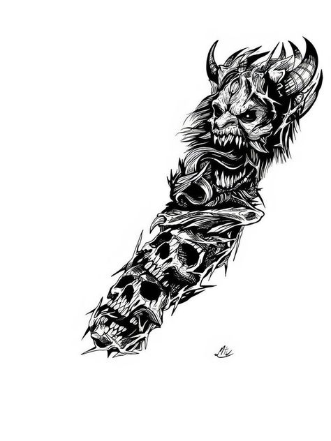 Skeleton Leg Sleeve Tattoo, Demon Leg Tattoo, Dark Art Tattoo Sleeve, Demon Forearm Tattoo, Dark Horror Tattoo, Demonic Tattoo Designs, Skeleton Dragon Tattoo, Demon Sleeve Tattoo, Satanic Tattoo Design Ideas