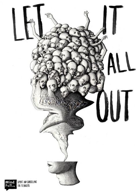 MindFull: Let it all out, 2 Social Awareness Campaign, Mental Health Campaigns, Mental Health Advocacy, Mental Healing, Mental Health Posters, Naive Illustration, Psychology Fun Facts, Creative Advertising Campaign, Kuantan