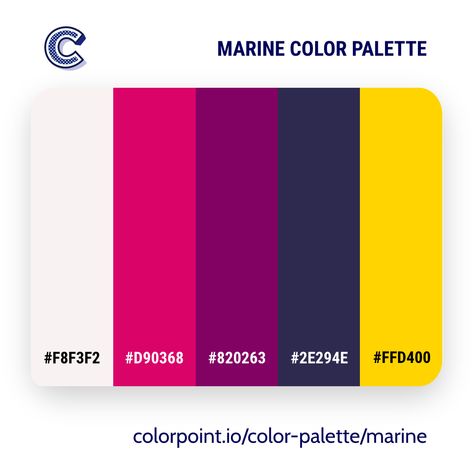 👋 Marine color palette includes a l ight grayish red, vivid pink, dark magenta, very dark desaturated blue, a pure yellow color. . #appdesign, #color, #colour, #graphicdesigner, #colorpalette, #logodesigner, #userinterfacedesigner, #colours, #colorscheme, #design, #uidesign, #ui, #ux, #dribbble, #uxdesign, #behance, #inspiration, #webdesign, #colourpalette, #branding, #colorlover, #websitedesign, #uiux, #productdesign, #designinpisration, #designer, #uidesigner, #dailyui, #interface, #uitrends Magenta Yellow Color Palette, Vivid Colour Palette, Magenta Color Palette, Website Color Schemes, Gradient Color Design, Flat Color Palette, Pantone Palette, Website Color Palette, Black Color Palette