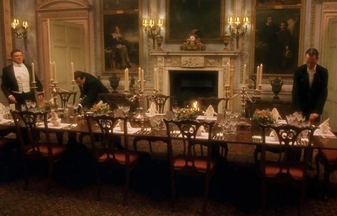 Gosford Park, 2001. Dining room, Wrotham Park. Wrotham Park, Dining Toom, Gosford Park, Robert Altman, Julian Fellowes, The Age Of Innocence, Setting The Table, Engagement Party Wedding, British Tv