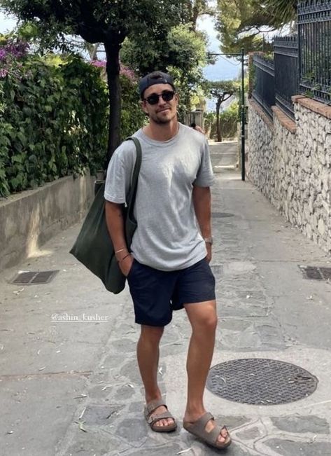 Men’s Style Summer, Mens Sandals Outfit, Men’s Summer Casual Outfits, Mens Summer Outfits Casual, Birkenstock Outfit Men, Men's Summer Outfits, Birks Outfit, Men Summer Fashion, Vacation Outfits Men