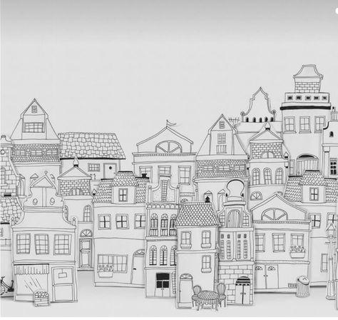 House Doodle, Arte Doodle, London Houses, Timeless Architecture, Murals For Kids, Custom Wall Murals, London House, House Illustration, House Drawing