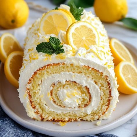 Dream Dessert, Summer Gathering, Swiss Roll, Lemon Cream, Lemon Desserts, Sponge Cake, Granulated Sugar, Purpose Flour, 1 Cup