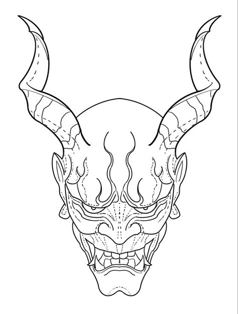 Female Oni Tattoo, Mask Tattoo Stencil, Traditional Hannya Mask Tattoo, Demon Mask Tattoo, Tattoo Learning, Skull Artwork Illustrations, Cool Skull Drawings, Satanic Tattoos, Skull Drawings