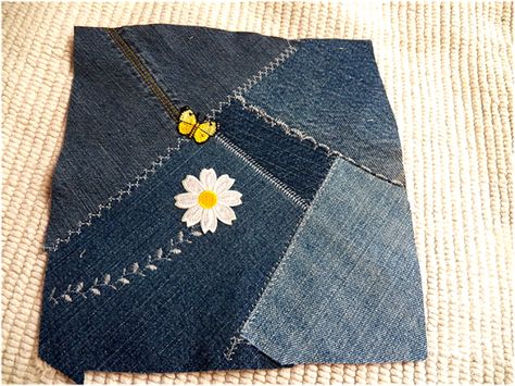 Art Threads: Wednesday Sewing - Denim Crazy Quilt Jeans Quilt, Sewing Denim, Sewn Jeans, Jean Quilts, Daisy Quilt, Denim Blanket, Blue Jean Quilts, Jean Quilt, Crazy Quilt Stitches